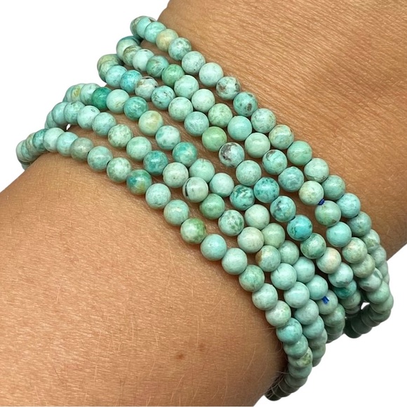 4mm Natural Turquoise Beaded Stretch Bracelet Boho Western Blue Genuine Beads - Picture 7 of 8
